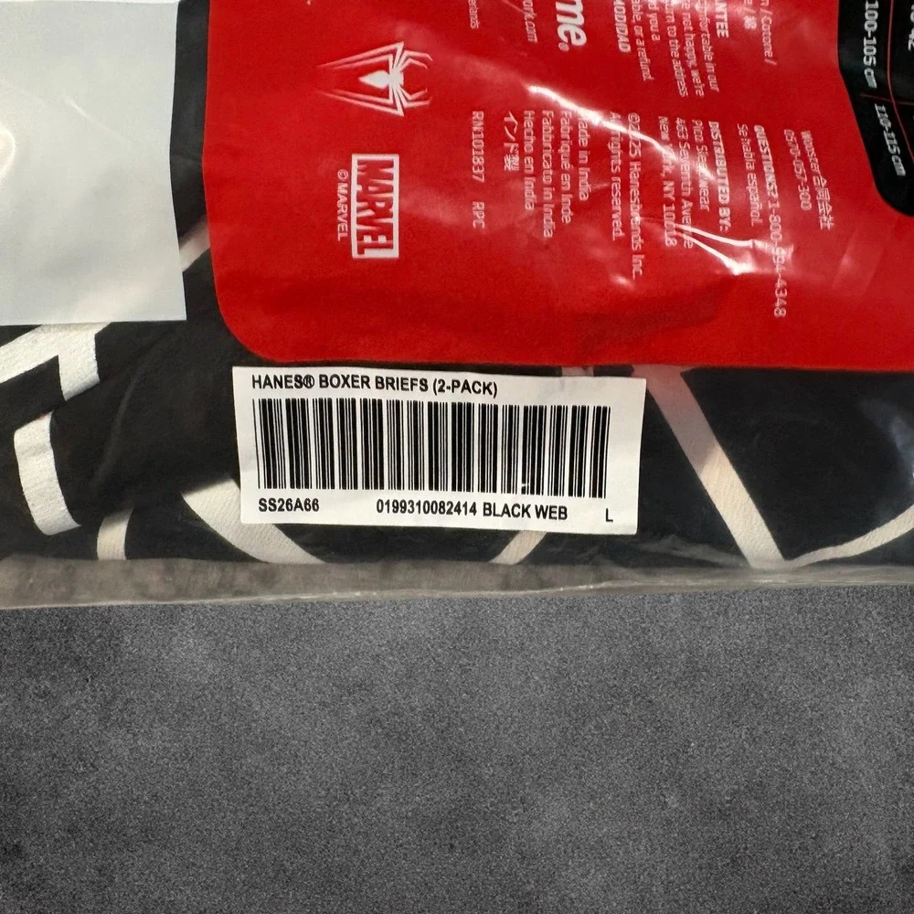 Supreme Hanes Spider-Man Web Boxer Briefs Mens Large Black 2-Pack SS26A66 NWT